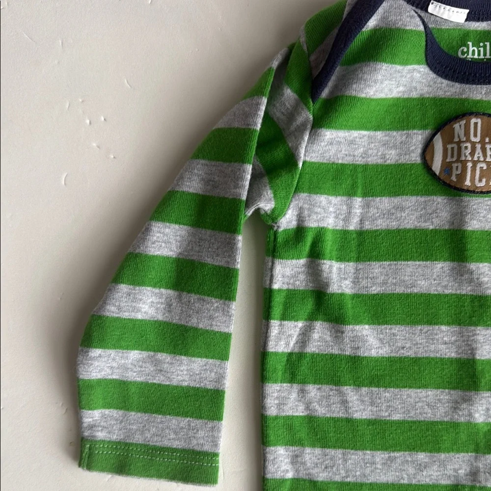 Carter’s Striped Green & Gray “Draft Pick” Long Sleeve Onesie Boys 3-6 Mos